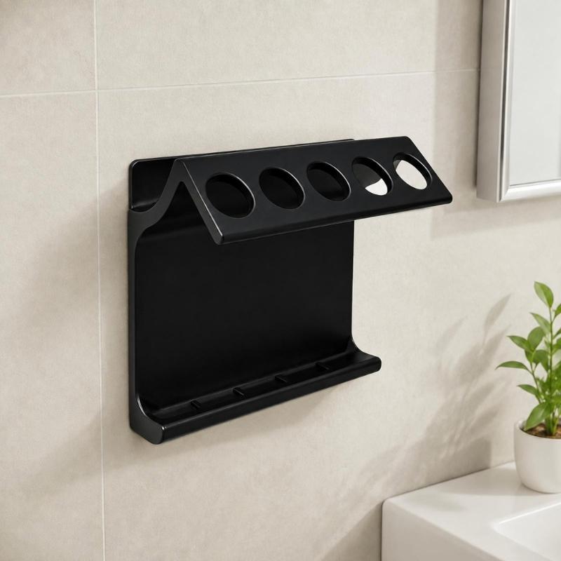 5-Opening 3D Print Toothbrush Rack, Wall-Hanging Storage Holder with Open Structure for Cleaning Counter Space, Bathroom Accessory
