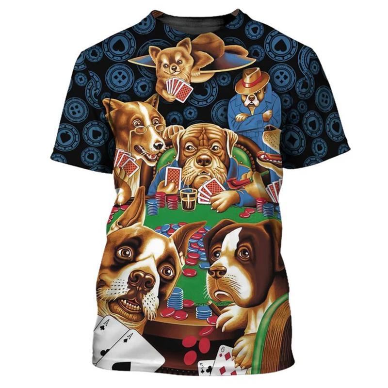 Poker Card Game Funny Print T-shirt Men's Clothing Casual Sport Short Sleeve T Shirts 3D Print Funny Pattern Novel Harajuku Tee
