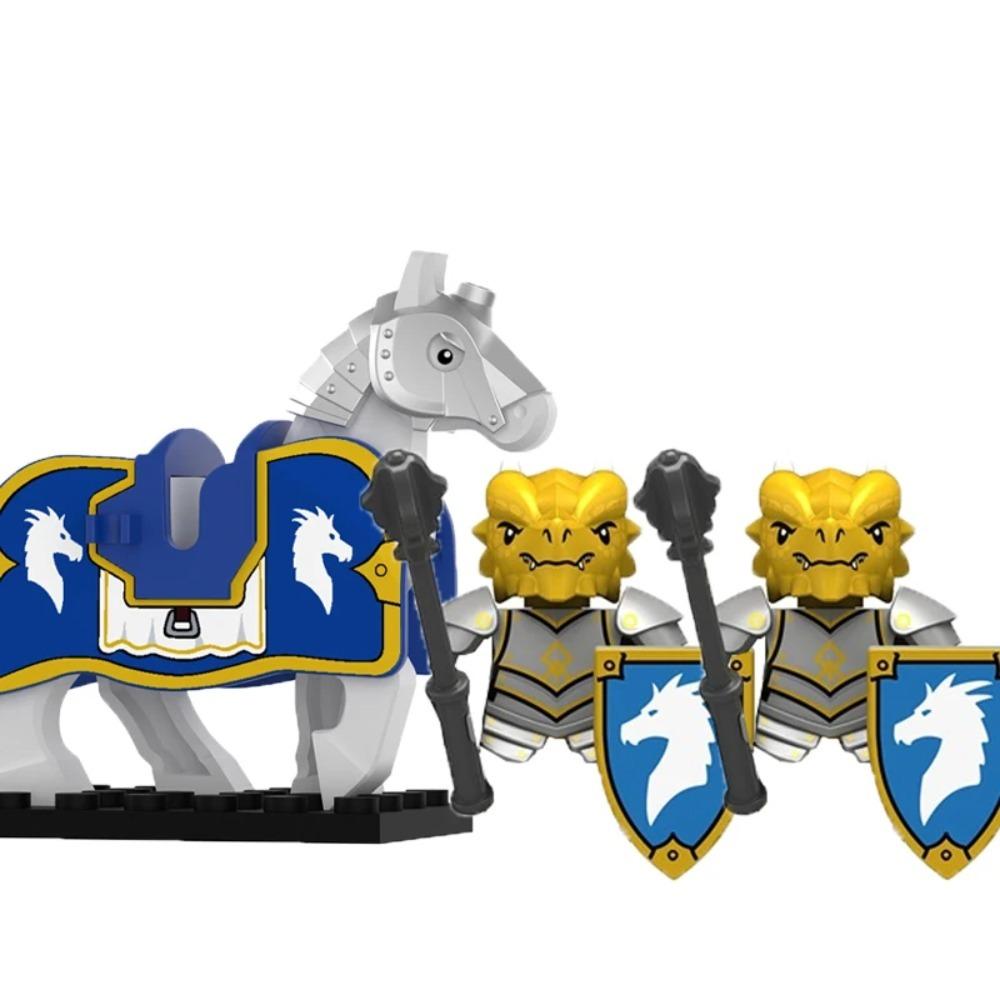 Mittelalterliche Burgsoldaten Actionfiguren Baustein Drache Anime Ritter Zubehör Kriegspferd Miliz Helm Schild Spielzeug Geschenk B15