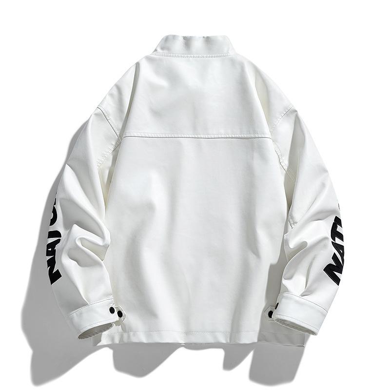 Geborduurde Leren Jas Heren Lente en Herfst Losse Streetwear Motorfiets Leren Jas