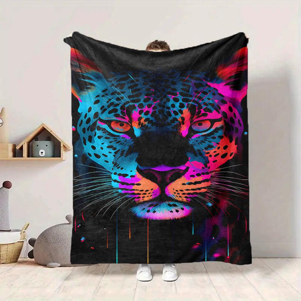 1pc Neon Leopard Print Blanket Lightweight Flannel Blanket Throw Blanket For Sofa, Bed, Travel, Camping, Livingroom, Office Yy251015154