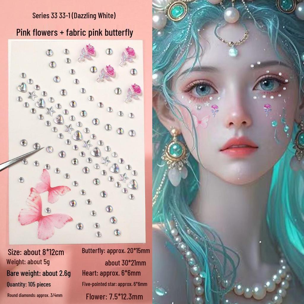 3D Butterfly & Star Face Sticker Set with Rhinestones & Pearls for Kids