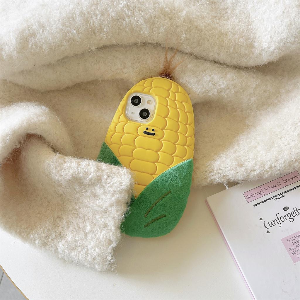 Pro iPhone 15 Silikonové pouzdro Roztomilý 3D design kukuřice Nárazuvzdorný zadní kryt telefonu