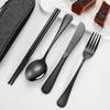 Paslanmaz Çelik Çatal Bıçak Takımı 4 Parça Retro Sofra Çatal Kaşık Yemek Çubukları Bıçak Saklama Çantalı Ayna Cilalı Bulaşık Makinesinde Yıkanabilir Çatal Bıçak Takımı