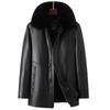 Men's Fur-Lined Leather Jacket with Plush Lining - Ideal Winter Wear for Middle-Aged and Elderly.