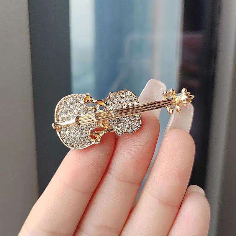 Creative Alloy Violin Brooch Accessory with Rhinestone Decoration for Clothing Bag Hat Jewelry Gift Pin