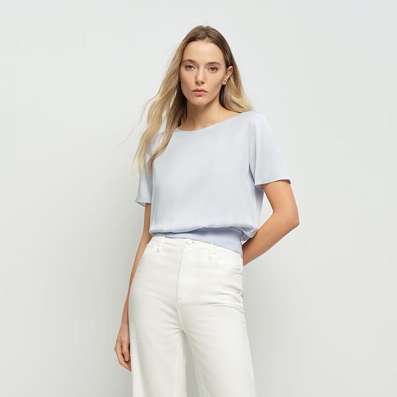 OVVOVV Women s 22MM Double Crepe Satin Straight Neckline T-Shirt L