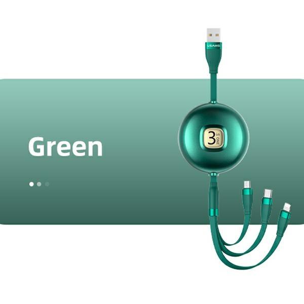 Usams Kabel U69 3W1 1M Zielony/Green(Lightning/Microusb/Usb-C) Sj508Usb03 (Us-Sj508)