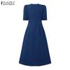 ZANZEA Women Casual Round Neck Summer Puff Half Sleeve Dress