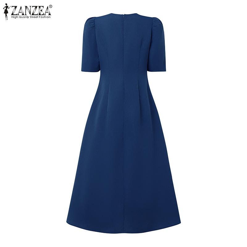 ZANZEA Women Casual Round Neck Summer Puff Half Sleeve Dress