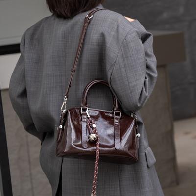 Leather Brown Bag Retro Autumn and Winter High-grade Portable Pillow Bag Crossbody Women's Small Bag