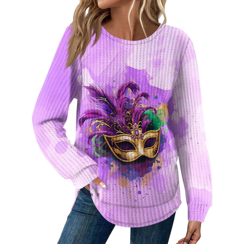 Women's Fashion  Loose Long Sleeve Carnival Print  Round Neck Casual Top