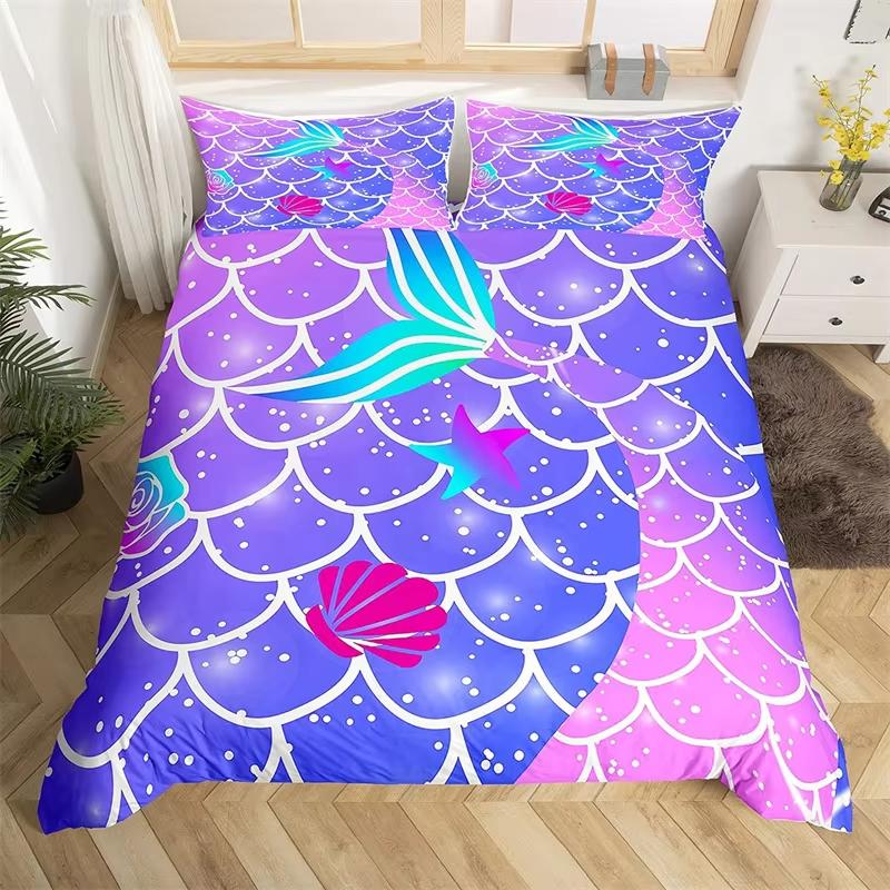 

Fish Scales Soft Duvet Cover Mermaid Tail Comfortable Quilt Cover Ful Microfiber Girly Shel Starfish Beding Set For Kid Ten Kawai Rom Decor 100*200cm Single