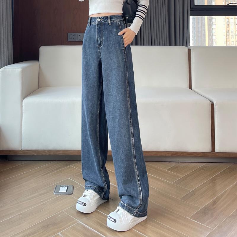 

Женские джинсы цементно-серого цвета с широкими штанинами в пол - Облегающий крой, Универсальные, Коллекция Осень 2025 M