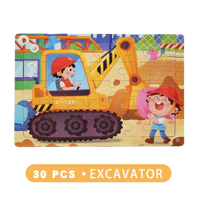 30pz Puzzle in Legno Animali Cartoni Animati Dinosauro Traffico Escavatore Tangram Puzzle Montessori Giocattoli Educativi per Bambini Regalo per Bebè