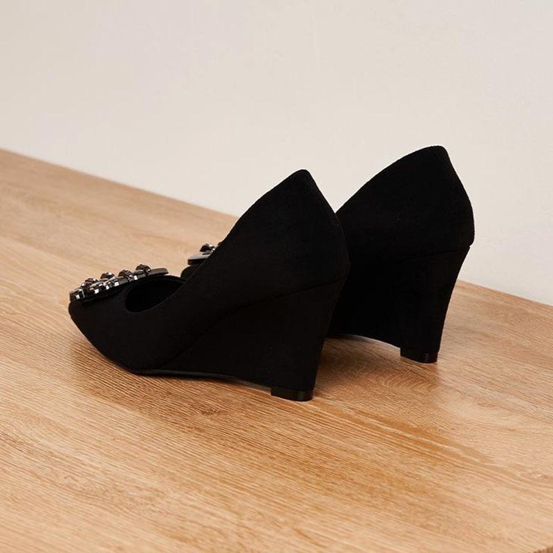 Slope Heel Single Shoes Women's Autumn New Fashion Cm Design Sense Niche Bow Single Shoes Women's Big