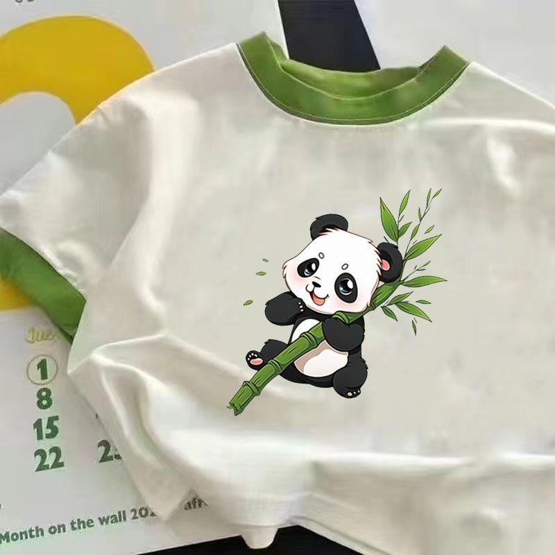 Kids Summer Cotton Short Sleeve T Shirt Cute Panda Print Korean Boys Girls Baby Trendy Top