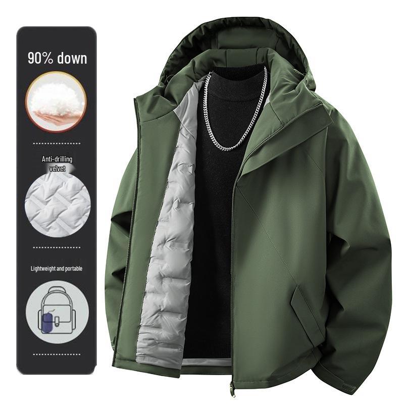 Premium 90% Down Shiny Hooded Men's Ski & Mountaineering Jacket