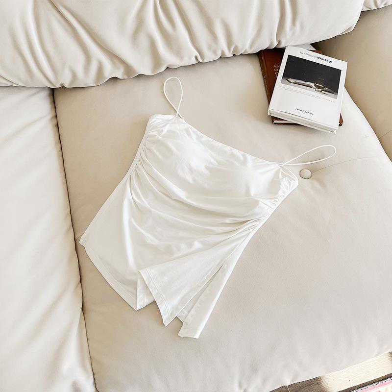 Women's Off-Shoulder Ruched Tank Top with Cups – High Elastic, Soft, Comfortable, and Stylish Design