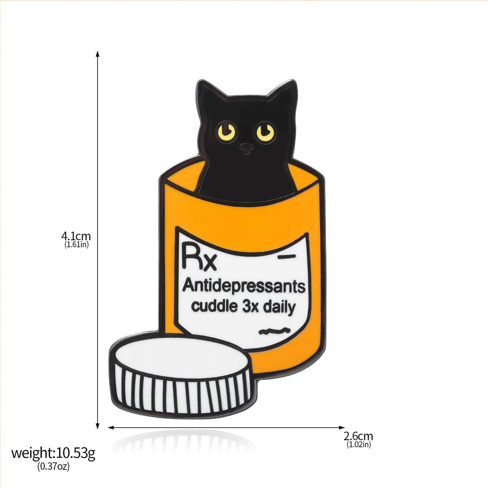 Animal Black Cat Badge Rx Antidepressants Cuddle 3x Daily Enamel Pin Brooch Medicine Pharmacist Nurse Jewelry Bag Accessories