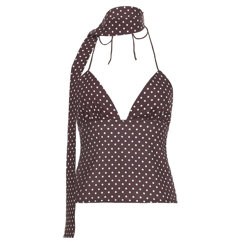 Sweet and spicy fashion polka dot print sexy V-neck back strap scarf sling small vest Spice girl slim top