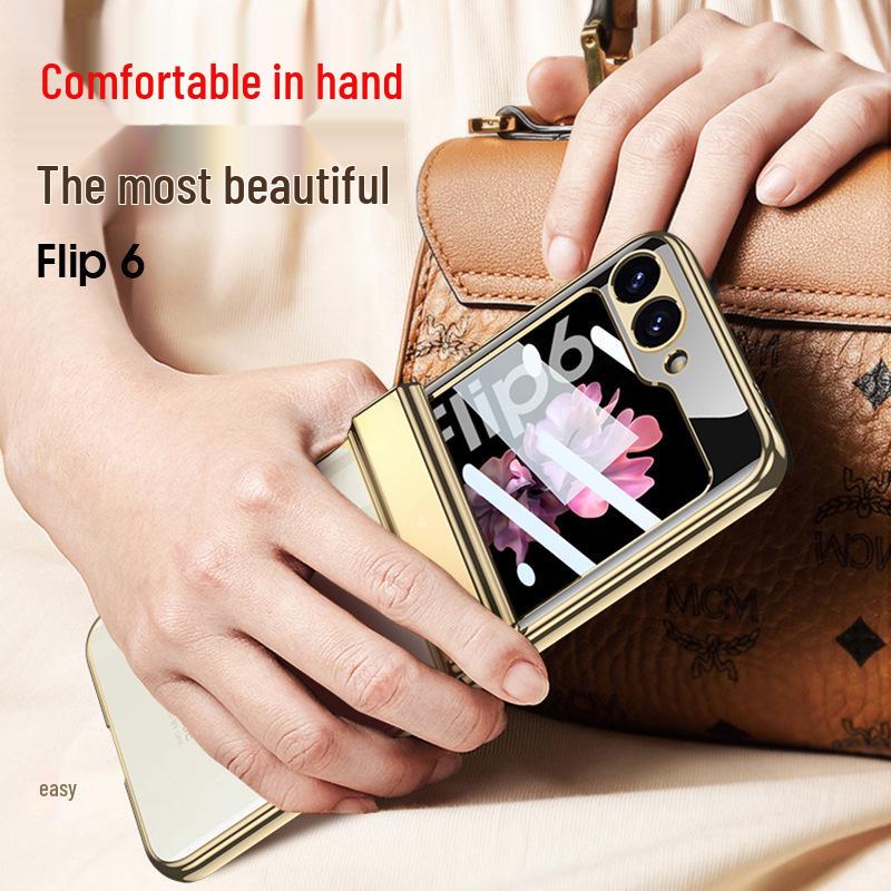Samsung Z Flip6 Full Wrap Transparent Electroplated Magnetic Hinge Case