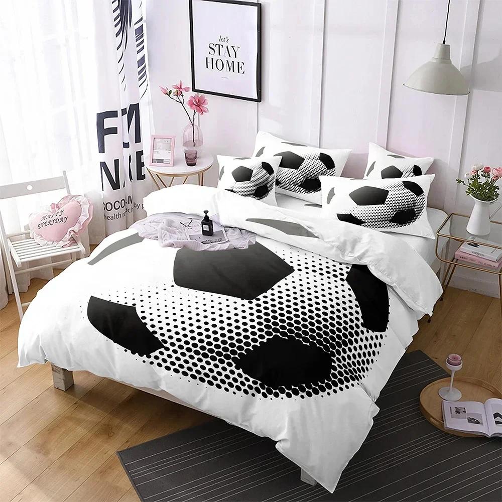 Simple Sport Ball Black White Bedding King Size Soccer Comforter Cover Set 3D Boys Bedroom Decor Football Duvet Cover Sets