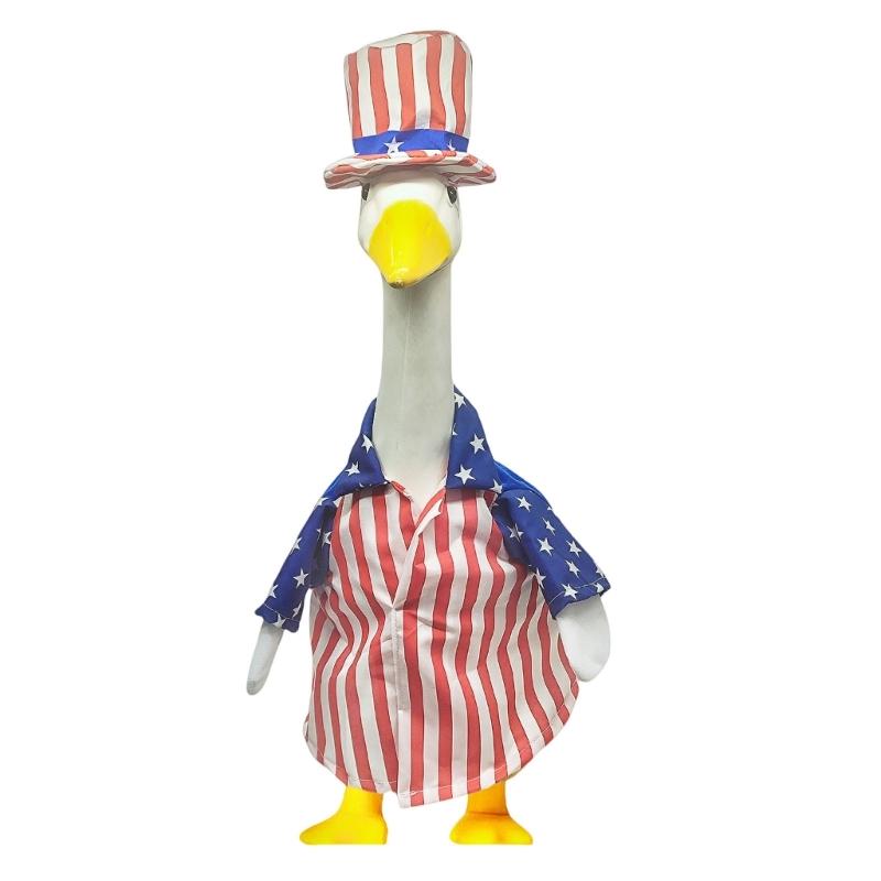 

Porch Geese Outfit Patriotic Garden Geese Costume Hat And Shirt Clothing Set For Jul 4th Outdoor Garden Decoration 1