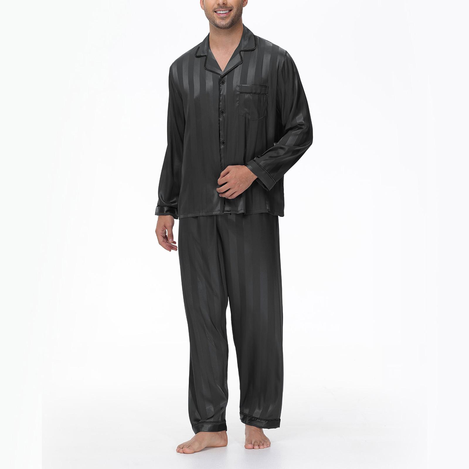 

Men s Sleepwear Silk Ice Silk Korean Version Men s Long Sleeved Pants Home Suit Set M
