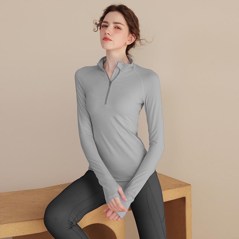 Women's Quick-Dry Half-Zip Yoga Top - Long Sleeve, Tight-Fitting Activewear