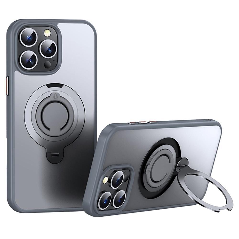 For iPhone 15 Pro Case Compatible with MagSafe Kickstand Translucent PC+TPU Phone Cover with Silicone Ring