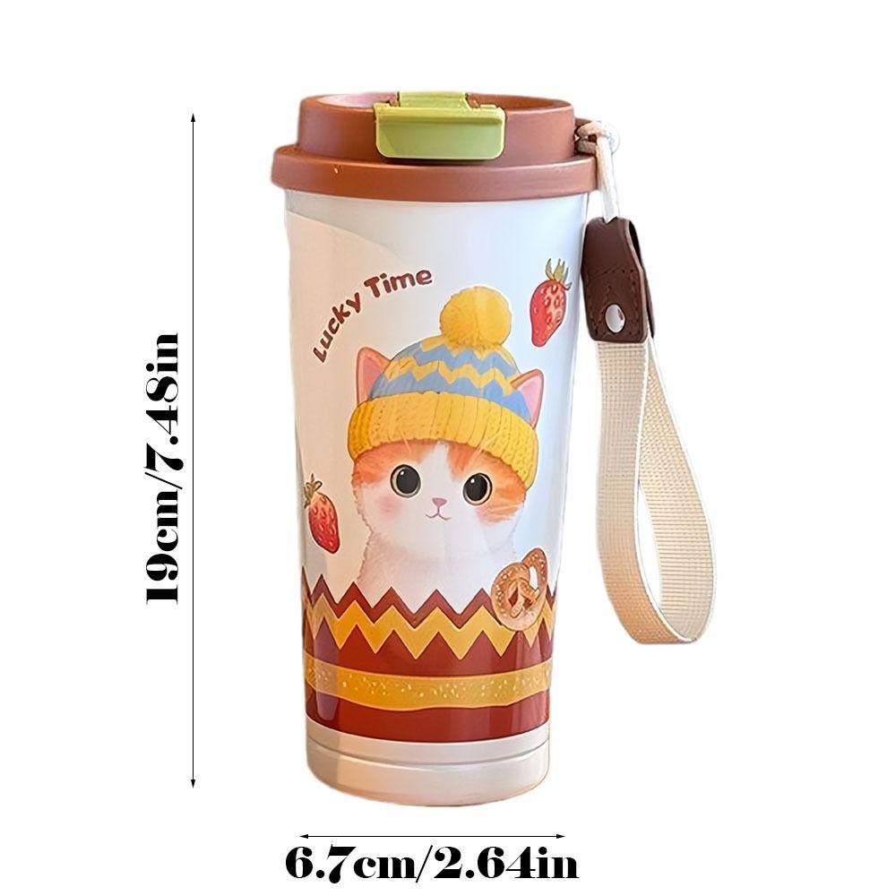 Portable 520ml Vacuum Cup Insulation Or Cooling Large Capacity Insulated Cup Cute Cat Thermal Water Bottle for Office Workers