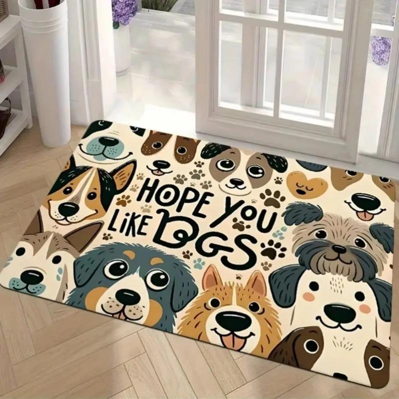 Cute Dog Cartoon Print Soft Non Slip Easy To Clean Entrance Living Room Floor Mat Decorative Pet Friendly Home Decoration Rug