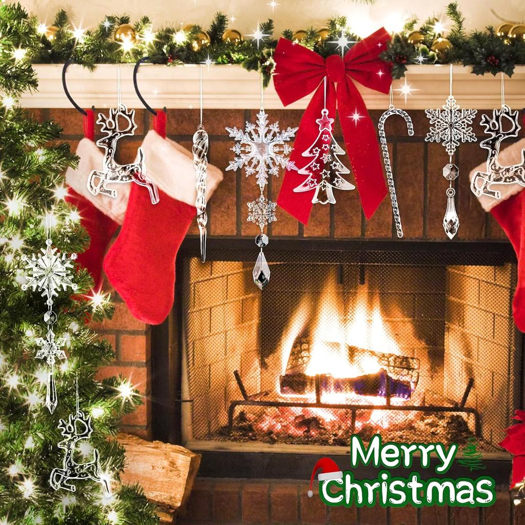 18 Christmas Tree Decoration Pendants, Acrylic Glass, New Year's Party Decoration Supplies