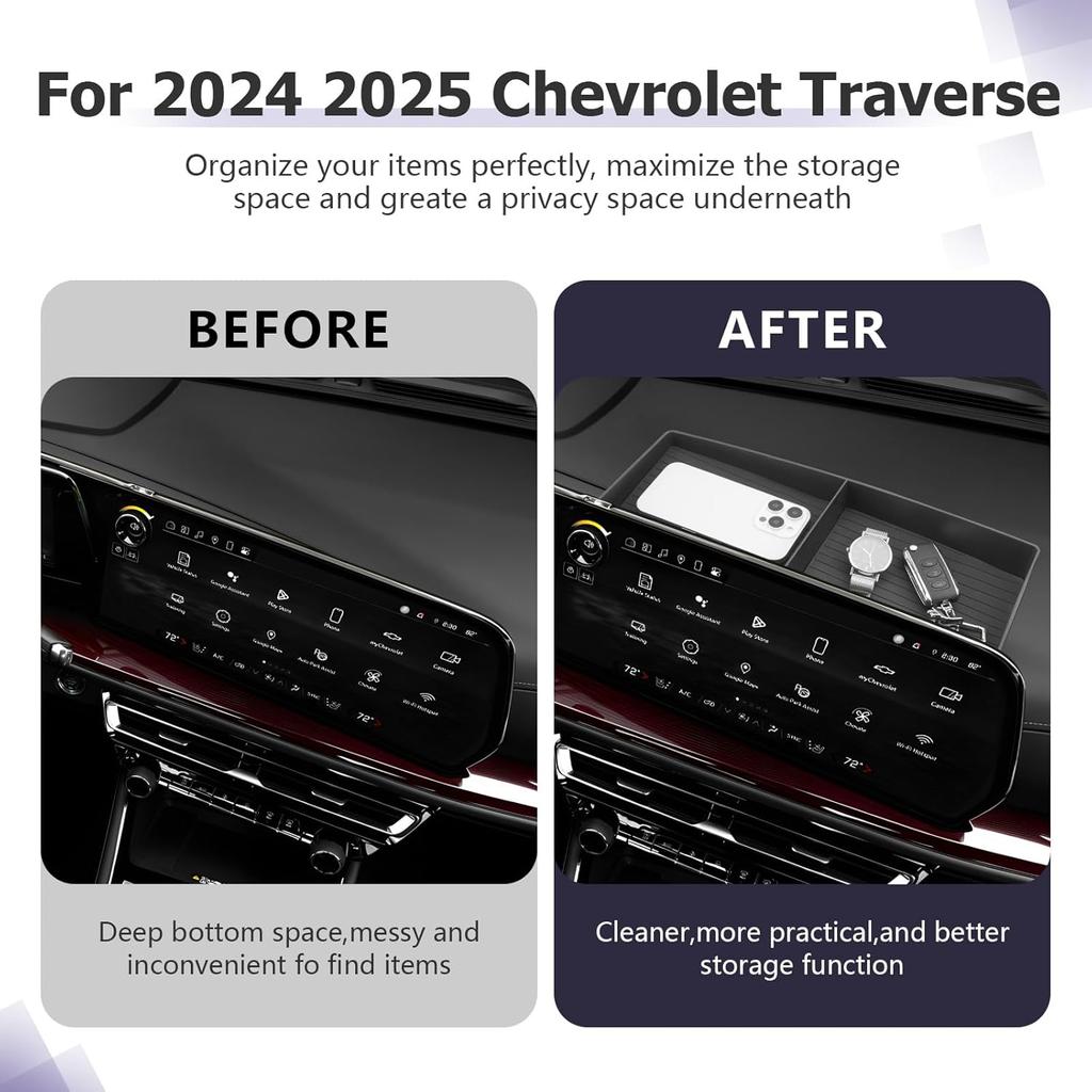 LUWU 2025 2026 Traverse Dashboard Storage Tray Compatible With 2024 2025 2026 Chevrolet Traverse Accessories Behind Screen Organizer 2025 2026