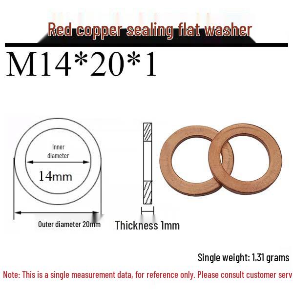 Annealed Red Copper Gasket Washer Pad for Sealing Fastener, M4-M34
