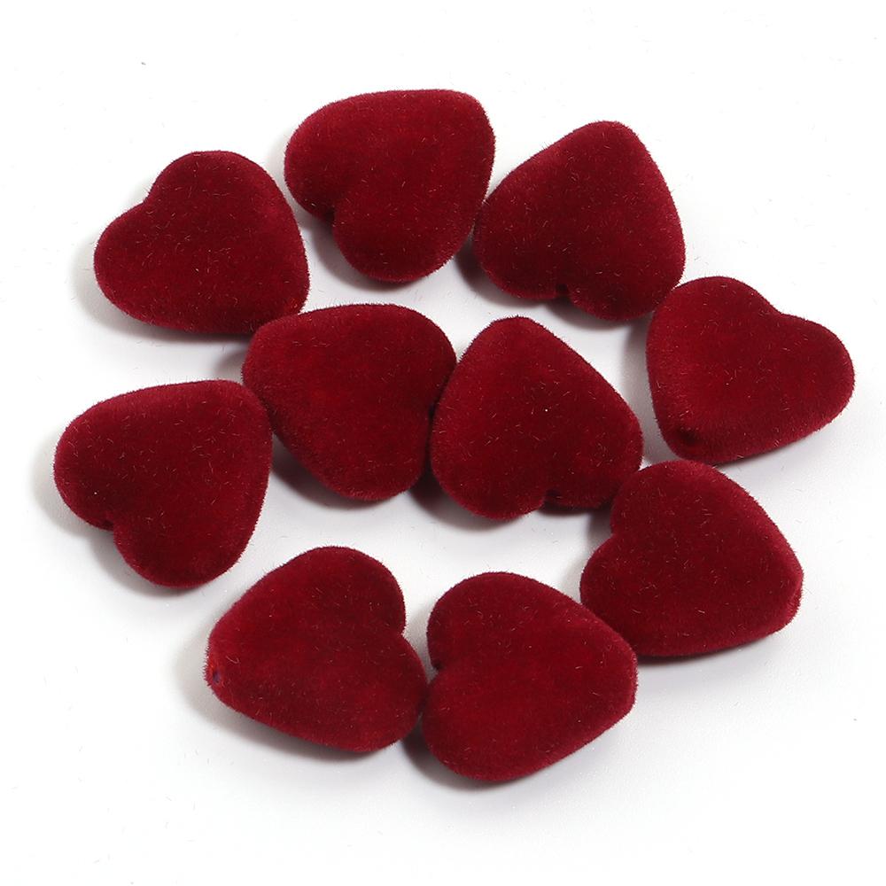 10pcs/Lot 16mm Heart Flocked Acrylic Beads For Jewelry Making Loose Spacer Big Hole Beads DIY Bracelet Necklace Accessories