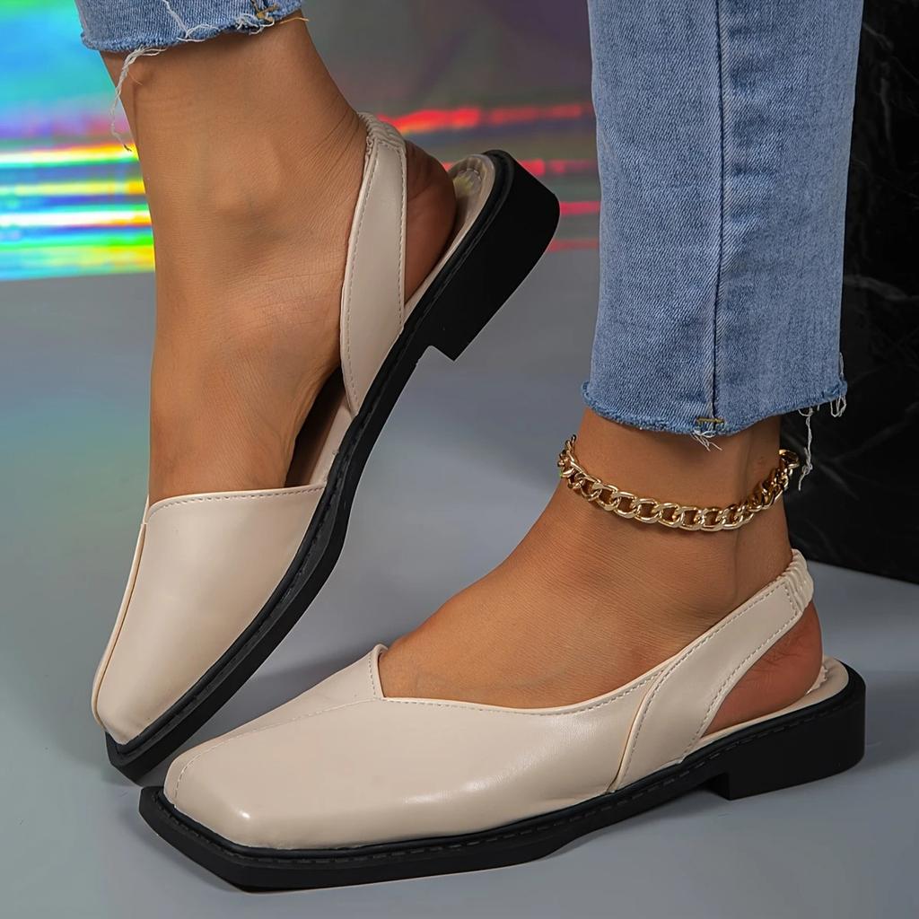 Sandales pour femmes Mode femme Été Couleur unie Bout carré Côté creux Chaussures arrière Talon bas élastique Décontracté Zapatos Para Mujer