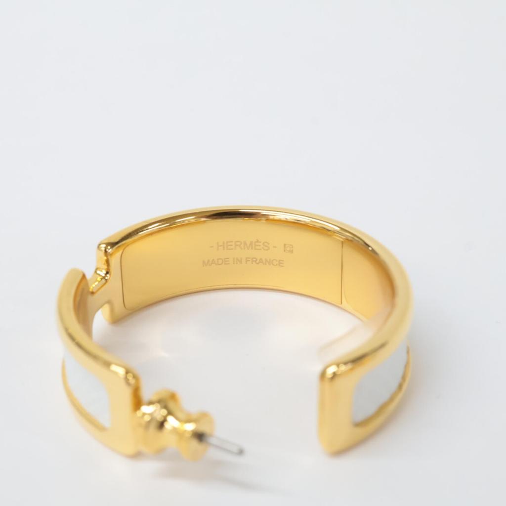 Hermes [Excellent Condition] Olympe Vaux Epsom Hoop Earring White goldUsed