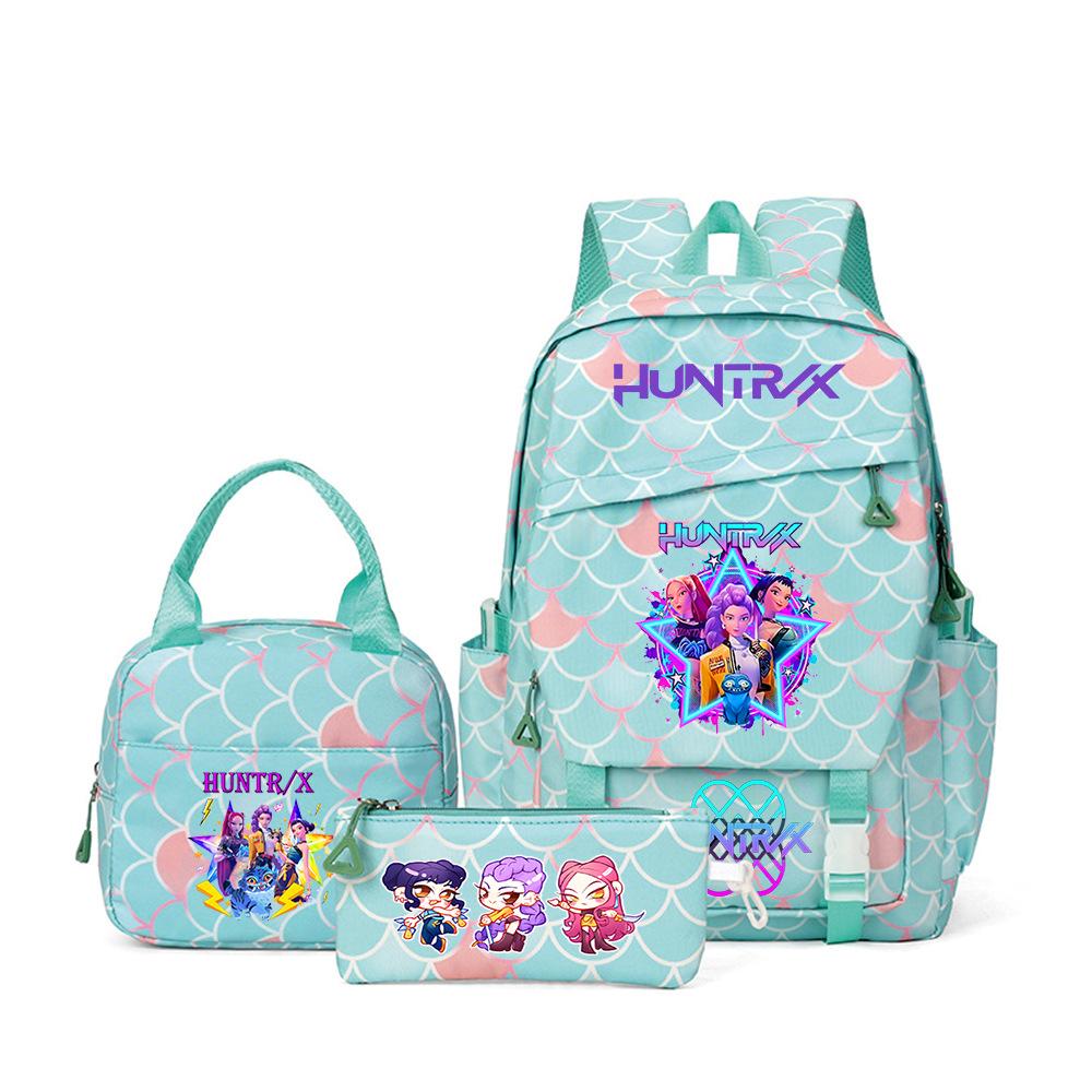 K-Pop Demon Hunter Girl Group Backpack Demon Boy Group Cartoon Anime Lunch Bag Pencil Case Three-Piece Set