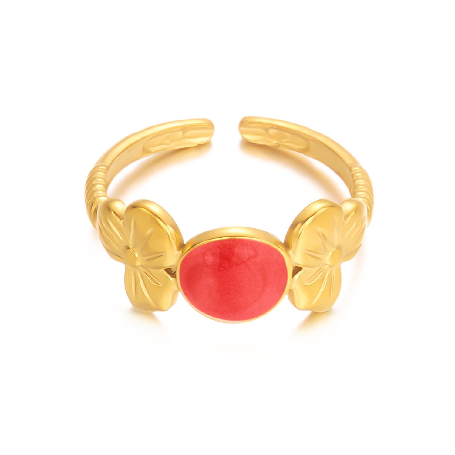 

Stainless Steel Gold Color Ring for Women Vintage Dripping Oil Heart Shape Opal Opening Adjustable Finger Ring Party Jewelry resizable
