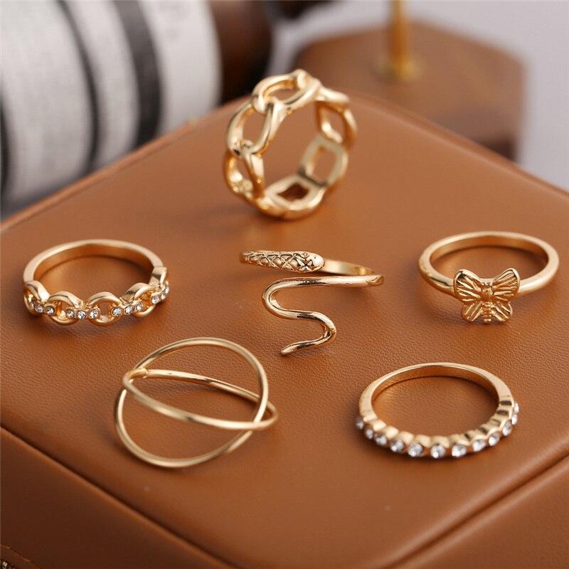 iF ME Ensemble de Bagues de Doigt Serpent Doré Vintage pour Femmes Bagues Mode Ethnique Papillon Infini Articulation de Phalange Bijoux Féminins