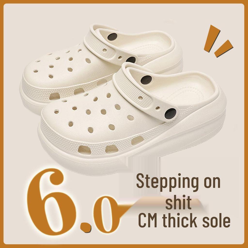 Women's 2025 Thick-Soled Puffy Hole Summer Closed-Toe Beach Slippers for Outdoor Wear