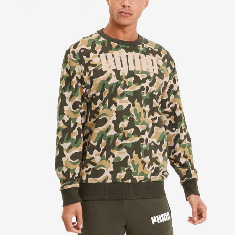 Puma Rebel Camo Logo Print Crewneck Sweatshirt Men Sweatshirt Dark-Green 582776-80