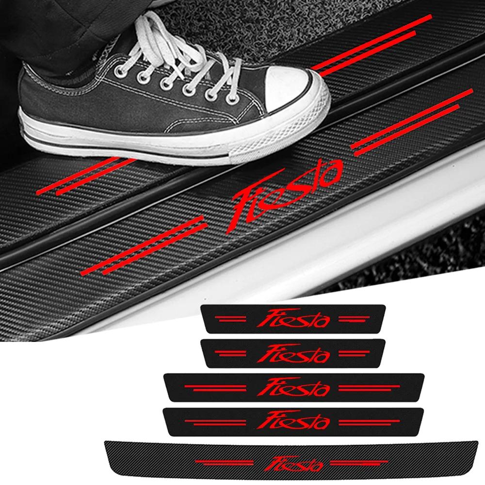 VOPL3 Car Rear Bumper Guard Protector Sticker For Ford Fiesta Emblem Carbon Fiber Front Door Sill Threshold Cover Auto Accessories