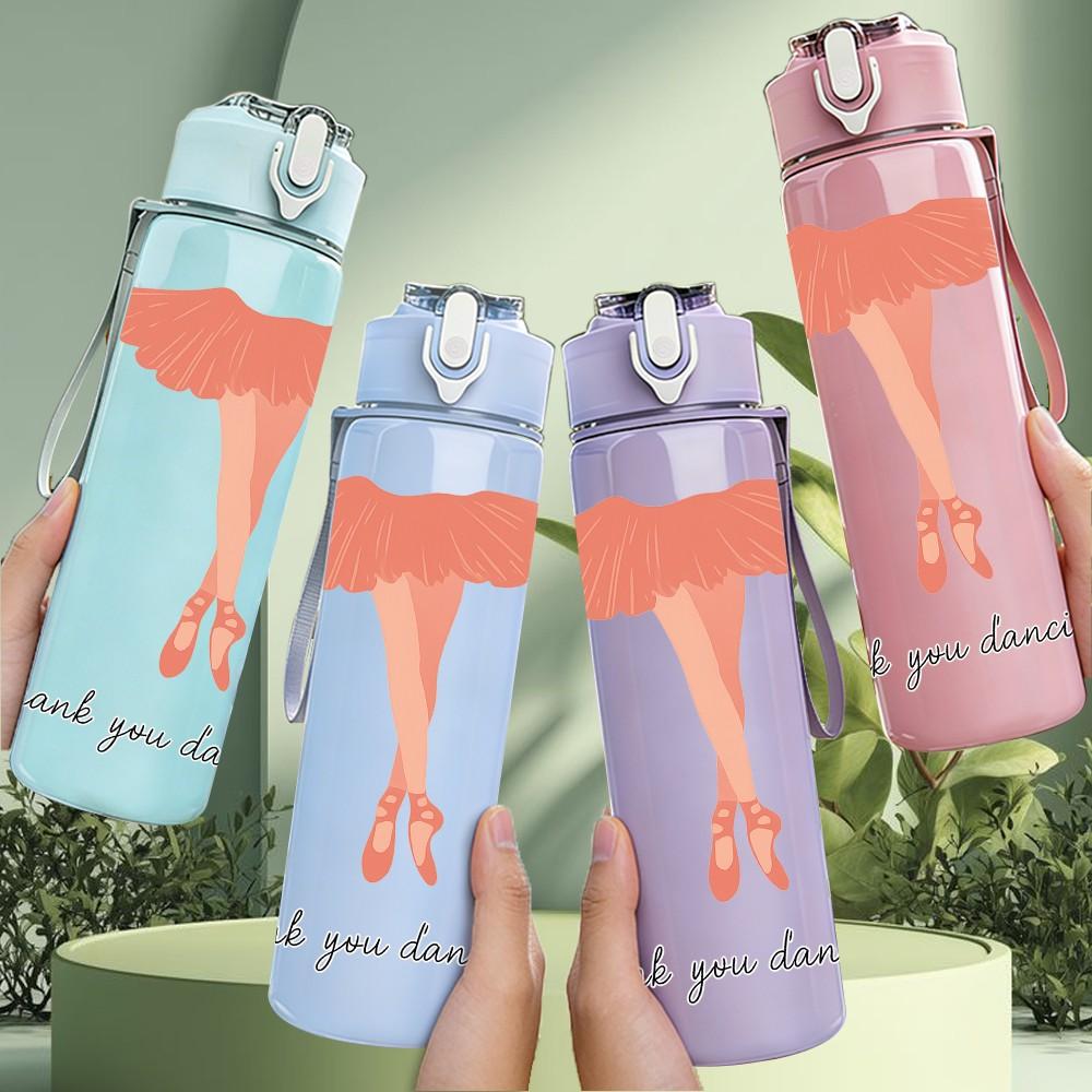 1PC Ballet Dancer Thank You Pattern 750ml Color Plastic Sports Water Bottle Leakproof Flip Straw Lid Suitable for Sports Office Home Use