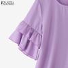 ZANZEA Women Casual Round Neck Ruffles Short Sleeve Loose Solid Blouse
