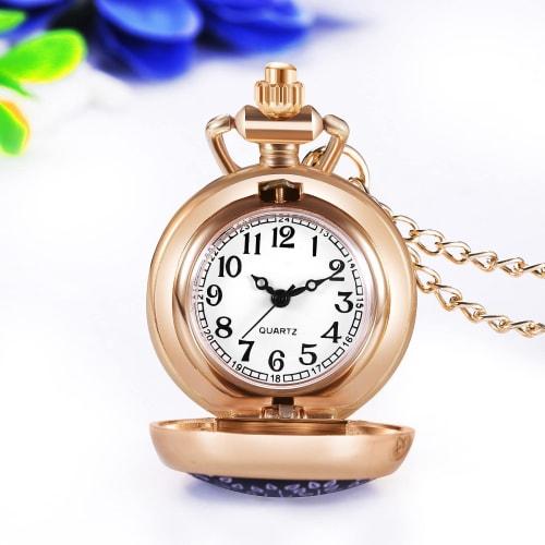 Antique Pocket Watch with Cover, Analog Display, Pendant Watch, Waterproof, Gold, Retro Fashion Accessory for Women (d)