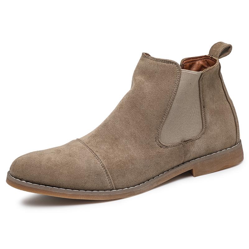 Men s Matte Leather Ankle Boots - Casual, Outdoor, Mid-Top, Large Size Size 42 хаки