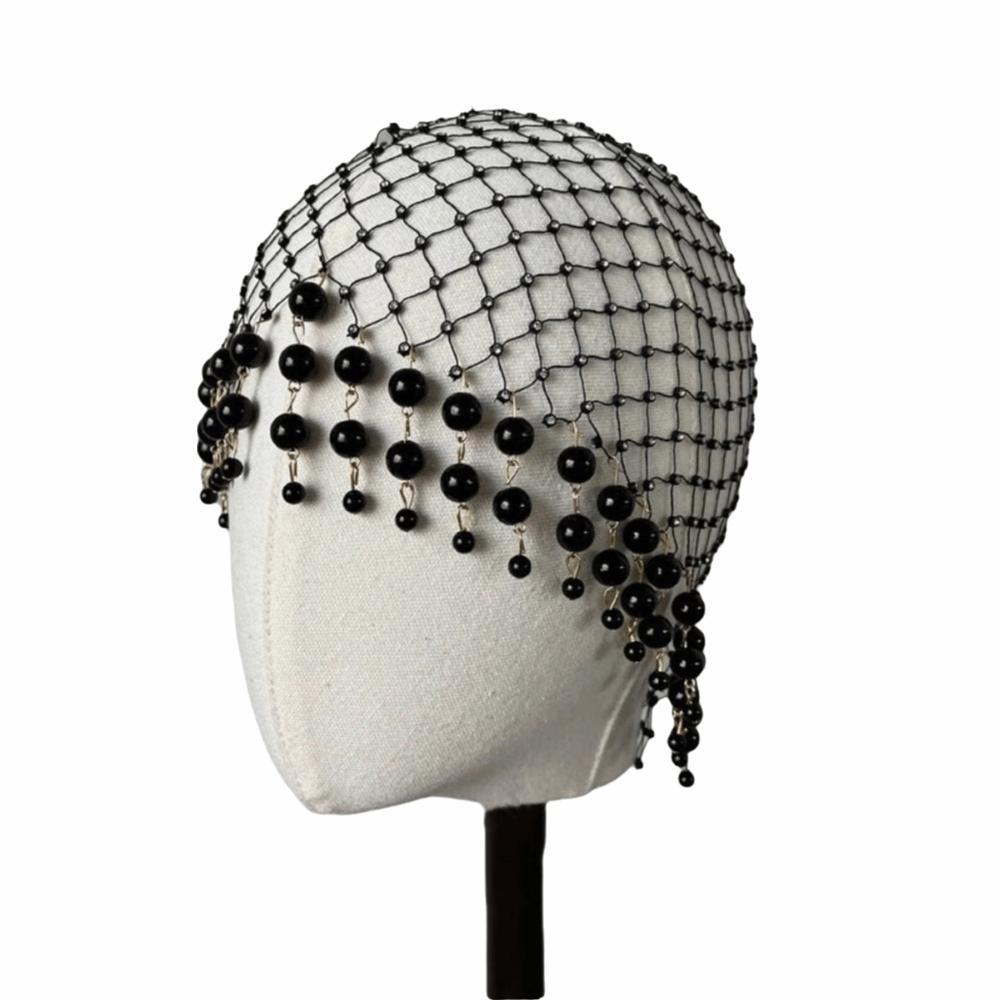 Elegant Pearl Tassel Hair Hat Pearl Tassels Hollow Out Pearl Weave Hat Fishnet Mesh Soft Handmade Pearl Hat Bridal Accessories